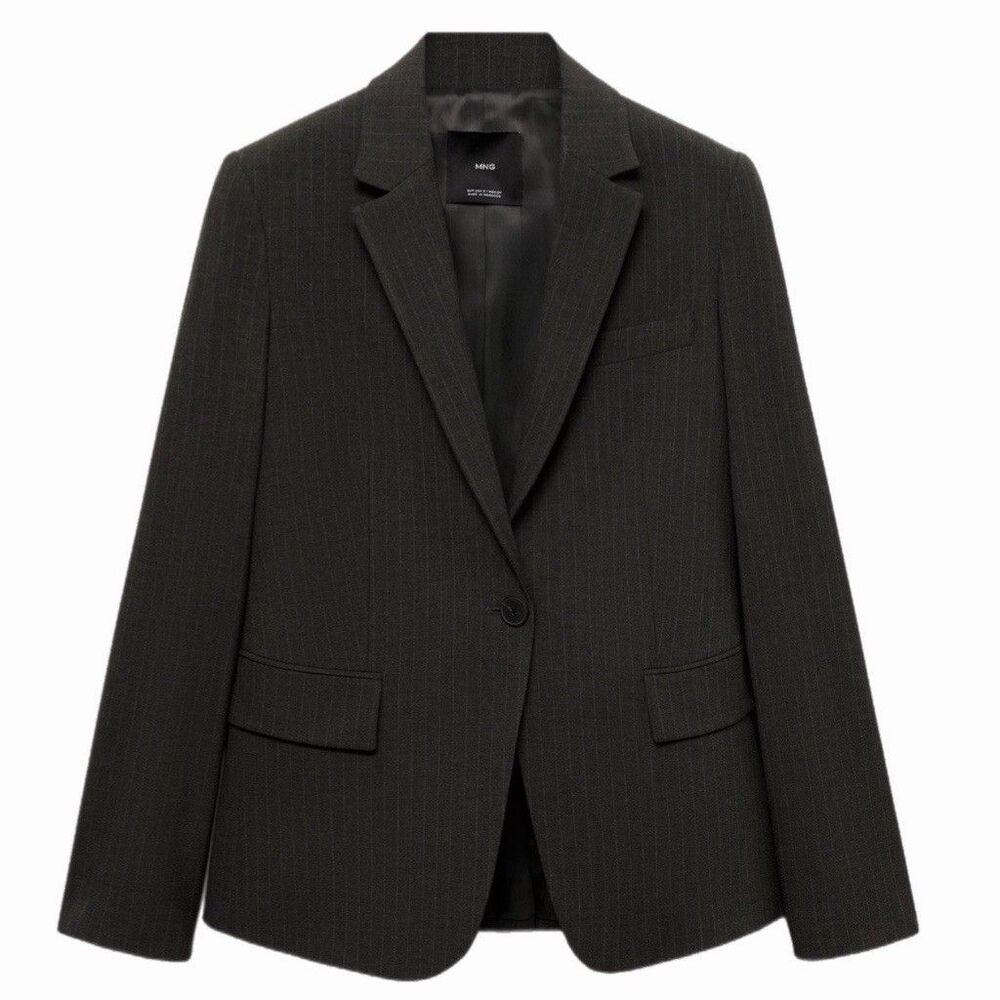 Mango Pinstripe Blazer Charcoal Gray Medium NWT Single Breasted Suit Jacket